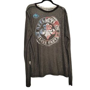 Affliction Men's XL Long Sleeve Reversible Thermal Graphic Tee T-Shirt Black Gra